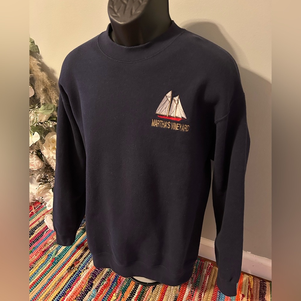 90s Martha's Vineyard Sailboat Crewneck Sweatshirt Nautical Vintage Blue Large